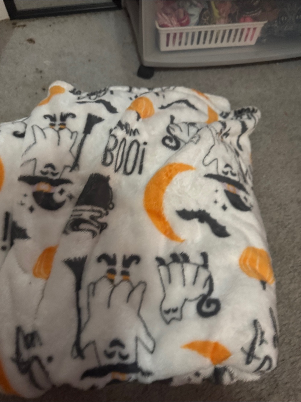 Plush Halloween Ghost & Moon Throw Blanket - White and Orange